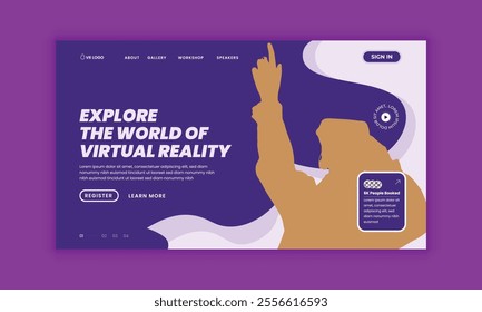 Website landing page banner ui ux design template for modern technology with virtual reality headset sales