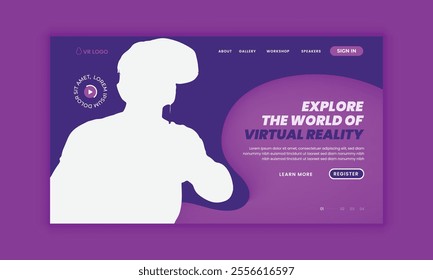 Website landing page banner ui ux design template for modern technology with virtual reality headset sales