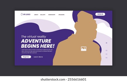 Website landing page banner ui ux design template for modern technology with virtual reality headset sales