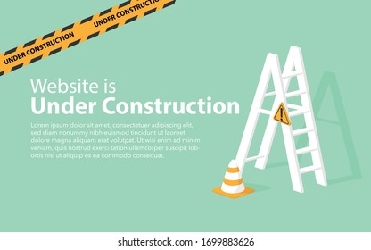Website landing page broken website page   website is under construction landing user interface page/tempage  Construction stair and shadow green background Minimal vector design template 