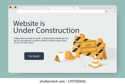 Página de inicio del sitio web de la página web rota - el sitio web está en construcción página de la interfaz de usuario/tempage. Signo de parada de construcción.Plantilla mínima de diseño vectorial.