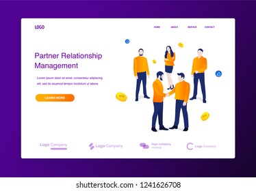 Website or landing page of businessmen shaking hands. Relations of partners in business concept illustration