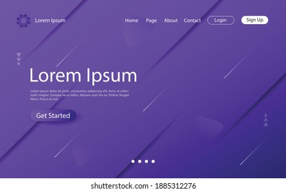 Website landing page design with abstract geometric and dynamic shapes on violet color background. Vector illustration eps10.