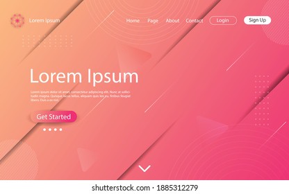 Website landing page design with abstract geometric and dynamic shapes on brink pink color background. Vector illustration eps10.