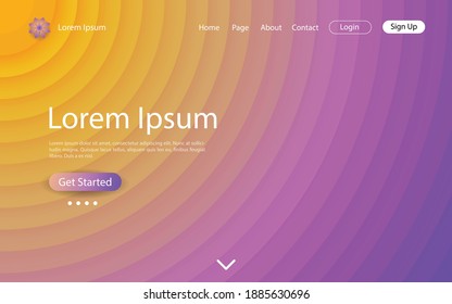 Website landing page design with abstract circle gradient shapes on yellow and purple color background. Vector illustration eps10.