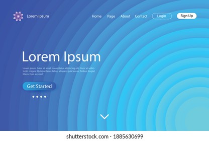 Website landing page design with abstract circle gradient shapes on sky blue color background. Vector illustration eps10.