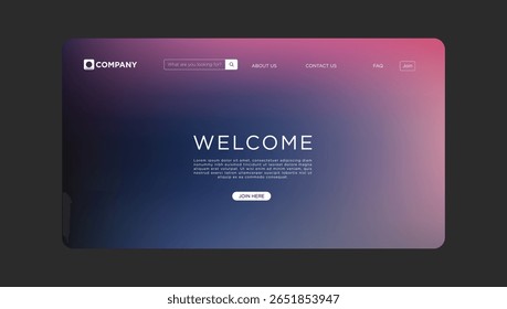 Website Landing Page Design Gradient Background, Welcome Message, Join Button
