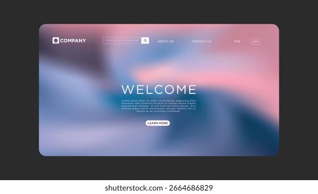 Diseño de landing page de Sitio web que muestra una pantalla de bienvenida moderna con Gradientes de colores pastel