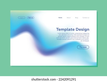 Website landing page design template. Gradient background. Wavy line from color - blue gradient. Wave on a white background. The impression of freshness and purity, the sea breeze