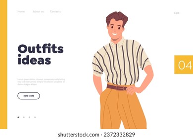 Website landing page design template offering outfit ideas for man in trendy casual 90s style