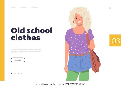 Website landing page design template advertising old school clothes for woman casual everyday attire