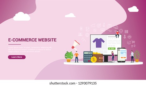 website landing page design ui ux interface e-commerce online shopping with people buy with website interface cart icon with money calculator and apps invoice - vector illustration