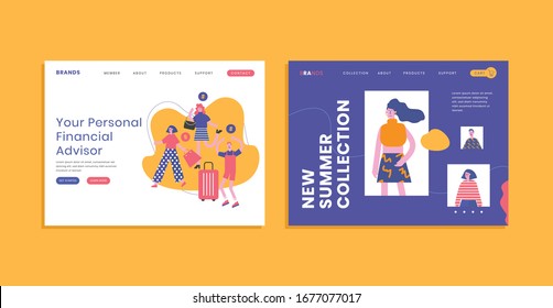 Website Landing Page Fashion Illustration With Pop Color Art Style Front Page Flat Design Women Girl Lady Boy Man Kids Modern Design