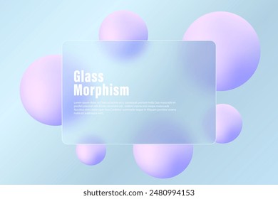 Website landing page in glass morphism style. Presentation screen with the effect of glass overlay on floating spheres with a gradient.