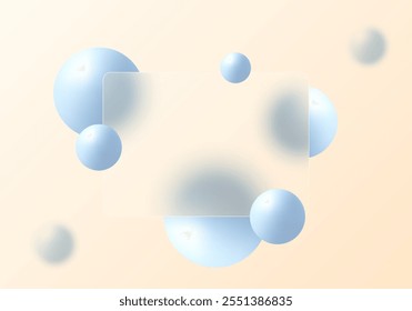 Website landing page in glass morphism style. Light-colored presentation screen with the effect of overlaying glass on floating gradient spheres.
