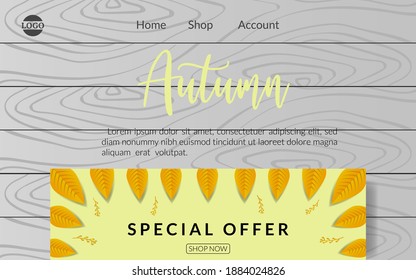 Website landing page , hello autumn background , decoration fall season backdrop wood grey illustration , celebration landing page your business promotion special offer holiday autumn