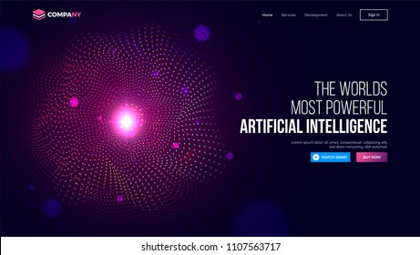 Website landing page with illustration of spiral shaped halftone effect for Artificial Intelligent (AI) learning concept.