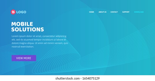 Website landing page layout design or web page banner template with blue abstract background and lines vector, modern trendy backdrop graphic for flyer poster or cover idea 