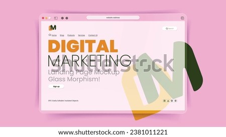 website Landing page mockup design for digital marketing. Modern vector illustration 3d Glassmorphism style concept, nice color background template for website development and presentation.