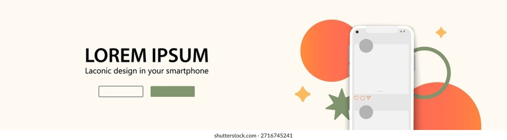 Maqueta de página de aterrizaje de Sitio web o Plantilla con ilustración de App móvil sobre un fondo beige. Anuncio de Web minimalista para el sitio.