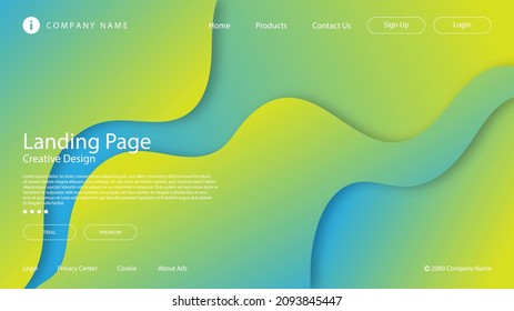 Website Landing Page with Modern Abstract Background with Fluid Liquid Wave Element and Vibrant Blue Yellow Gradient Color