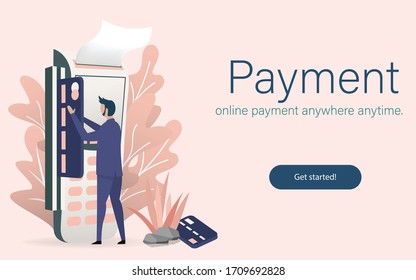 Website landing page of online payment site user interface page/tempage. Pay bill via credit card on mobile over the internet. Online e-commerce business via mobile phone over the internet.