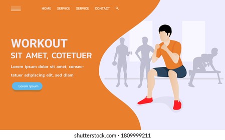 Website landing page. People do workout at gym