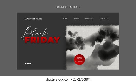 Plantilla de página de aterrizaje del sitio web de la súper venta del Black Friday. Pintura artística abstracta de acuarela