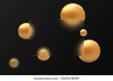Plantilla de página de aterrizaje de Sitio web. Fondo negro con partición de vidrio con esferas flotantes.