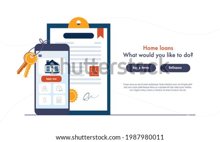 Website landing page template cartoon bank mortgage loan service house real estate property. Vector illustration in a flat style