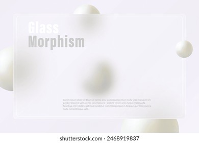 Website landing page template in glass morphism style. Horizontal presentation screen with the effect of glass overlaying spheres.
