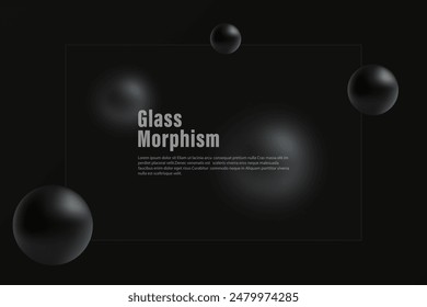 Website landing page template in glass morphism style. Horizontal presentation screen with the effect of glass overlay on spheres with a gradient.