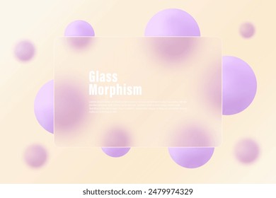 Website landing page template in glass morphism style. Horizontal presentation screen with the effect of glass overlay on spheres with a gradient.