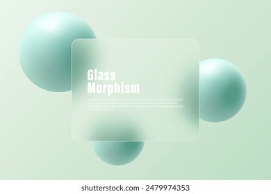 Website landing page template in glass morphism style. Horizontal presentation screen with the effect of glass overlay on spheres with a gradient.