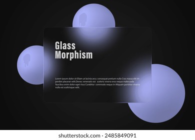 Website landing page template. Glass partition with blue spheres on a black background.