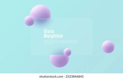 Website landing page template. Glass partition background with floating blue spheres.