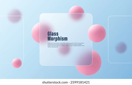 Website landing page template with glass morphism effect. Presentation carousel with glass overlay effect on floating gradient spheres.