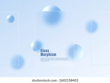 Website landing page template with glass morphism effect. Presentation carousel with glass overlay effect on floating gradient blue spheres.