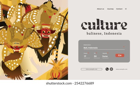 Website landing page template idea with Indonesia Bali dancer design illustration