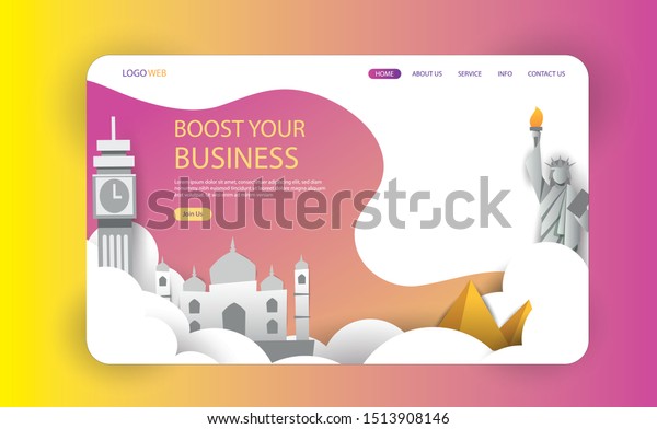 Website landing page with travel concept\
for marketing, business, mobile app. Travel web template for\
business. Template web page vector\
illustration.