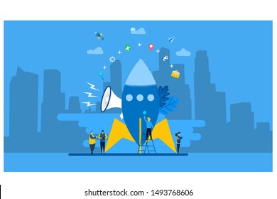 Website or landing page vector. Boost your business with Tiny People Character Concept Vector Illustration, Suitable For web landing page,Wallpaper, Background, Card, banner,Book Illustration