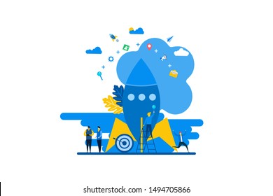 Website or landing page vector. Boost your business with Tiny People Character Concept Vector Illustration, Suitable For web landing page,Wallpaper, Background, Card, banner,Book Illustration