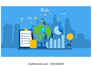 Website or landing page vector. business data analysis and marketing,Modern flat design concept with Tiny People Character Concept Vector Illustration