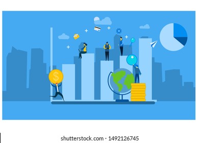 Website or landing page vector. business data analysis and marketing,Modern flat design concept with Tiny People Character Concept Vector Illustration, Suitable For web landing page,Wallpaper, 