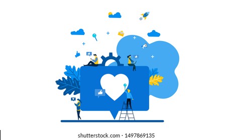Website or landing page vector. communication via the Internet, social networking with Tiny People Character Concept Vector Illustration, Suitable For web landing page,Wallpaper, Background, Card, 