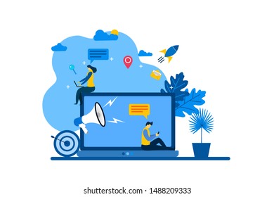 Website or landing page vector. Digital communication,flat design with Tiny People Character Concept Vector Illustration, 