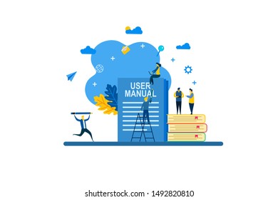 Website or landing page vector. Document specification requirements with Tiny People Character Concept Vector Illustration. Suitable For web landing page, Wallpaper, Background, Card, banner, Book 