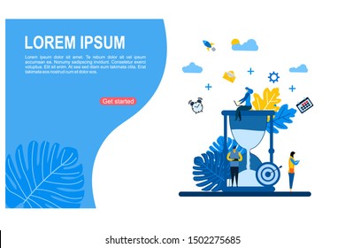 Website or landing page vector illustration of Hourglass time management concept with Tiny People Character Concept Vector Illustration, Suitable For web landing page,Wallpaper, Background, Card.