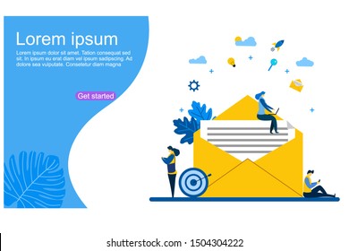 Website or landing page vector illustration of email marketing and message concept with Tiny People Character Concept Vector Illustration, Suitable For web landing page,Wallpaper, Background, Card,
