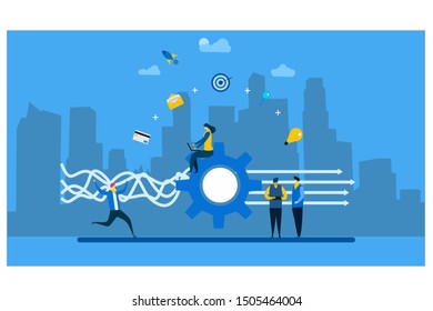 Website or landing page vector illustration of Goal Solution Concepts with Tiny People Character Concept Vector Illustration, Suitable For web landing page,Wallpaper, Background, Card, banner,Book .